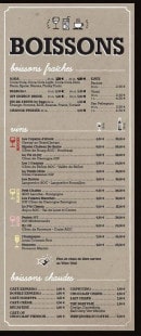 Carte et menu de Up To You à Montigny le Bretonneux — Les boissons