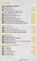 Menu Sabaĩdi - Entrées, soupes et salades,...