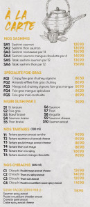 Menu Sabaĩdi - Sashimi, tartares et chirachis,...