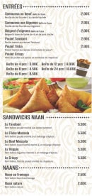 Menu O' délices indiens - Les entrées, naans et sandwiches