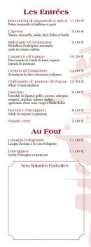 Carte et menu de Il vaporetto à Carrieres sur Seine — Les entrées,au four...
