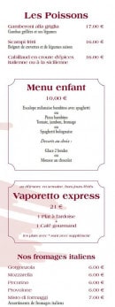 Carte et menu de Il vaporetto à Carrieres sur Seine — Les poissons,menu enfant...
