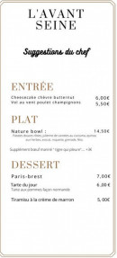 Menu L' Avant Seine - Les suggestions