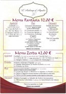 Carte et menu de Auberge d'Agadir à Voisins le Bretonneux — Le menu fantasia et zerda