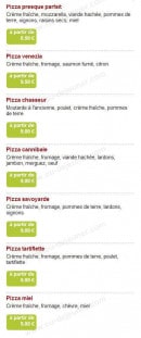 Menu Andiamo pizza - Les pizzas : venezia, chasseur, cannibale...