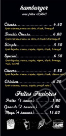 Menu Chez Joey - Les hamburgers, frites fraîches
