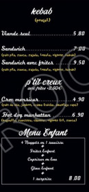 Menu Chez Joey - Les kebabs, menu enfant, ...
