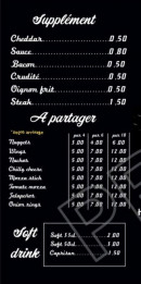 Menu Chez Joey - Les suppléments, à partager, ...