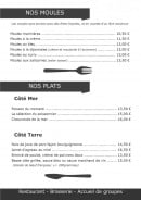 Menu Le Commerce - Moules et plats