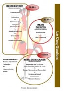 Carte et menu de Le Coq Gaulois à Morvillers Saint Saturnin — menu bistrot, menu express, menu boucher