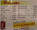 Menu Au Resto Frites - Les boissons