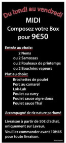 Carte et menu de La cuisine vietnamienne de Delphine à Lavaur — Menu midi