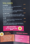 Menu La Fabrique - Les salades et desserts