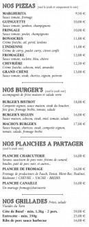 Menu Le grand chêne - les pizzas, burgers, planches et grillades