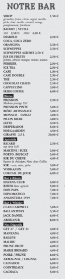 Menu Le grand chêne - les boissons