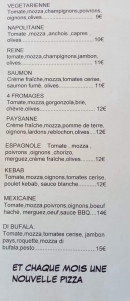 Menu Auberge de miramont "chez Bernadette" - Les pizzas