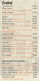 Menu Le France - Les cocktails