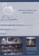Menu Le Tabarka - Carte et menu Le Tabarka Toulon