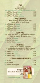 Menu Nathathaï Restaurant - Les plats et les accompagnements 