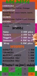 Menu Rif Street - Les pâtes, divers et desserts