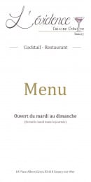Menu L'Evidence - Carte et menu L'Evidence Sanary sur Mer