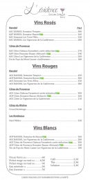 Menu L'Evidence - Les vins