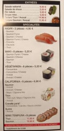 Menu Ô Sushi Bar - Entrées et spécialités