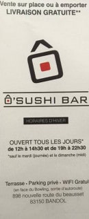 Menu Ô Sushi Bar - Carte et menu Ô Sushi Bar Bandol