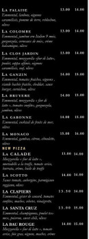 Menu Le Petit Bew - Les pizzas base crème