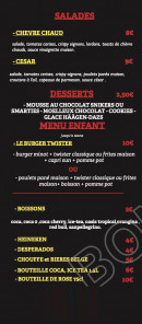 Menu Burgers Twister - Les salades, desserts et menu enfant