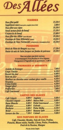 Menu Brasserie des Allées - Les viandes, poissons et desserts,...