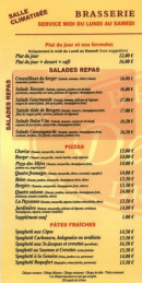 Menu Brasserie des Allées - Les salades, pizzas et pates