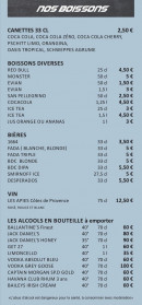 Menu Burton's - Les boissons