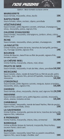 Menu Burton's - Les pizzas