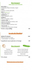 Menu Casapasta - Les lasagnes, desserts, ...