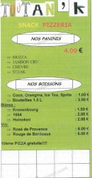 Menu le Toutan K - les paninis et boissons