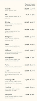 Menu Pizza Uno - Les classiques suite