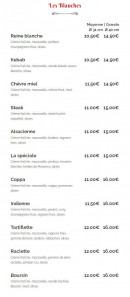Menu Pizza Uno - Les blanches