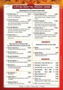 Menu Taj Mahal - poissons, boissons, desserts