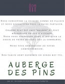 Menu Auberge des Pins - les informations