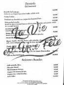 Carte et menu de La Vie Est Une Fête à La Seyne sur Mer — Les desserts, boissons chaudes