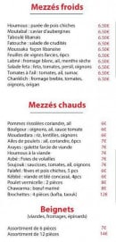 Menu Le Cedrus - Les mezzés et beignets