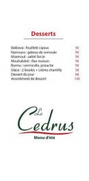 Menu Le Cedrus - Les desserts