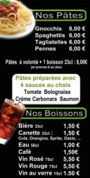 Menu Chez Salva - Les pates et boissons