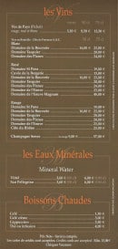 Menu La Bergerie - Les vins, les eaux minérales et boissons chaudes