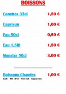 Menu La cabane du lycée - Boissons