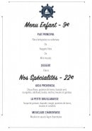 Carte et menu de La Marinière à Frejus — menu enfant et les spécialités