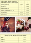 Menu Le Saïgon New - Les vins rouges et vins de pays du var igp