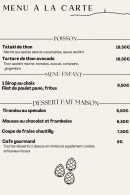 Menu Chez Banù - Les poissons, desserts, ...