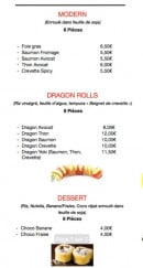 Menu Yoki - Modern, dragon rolls et desserts 